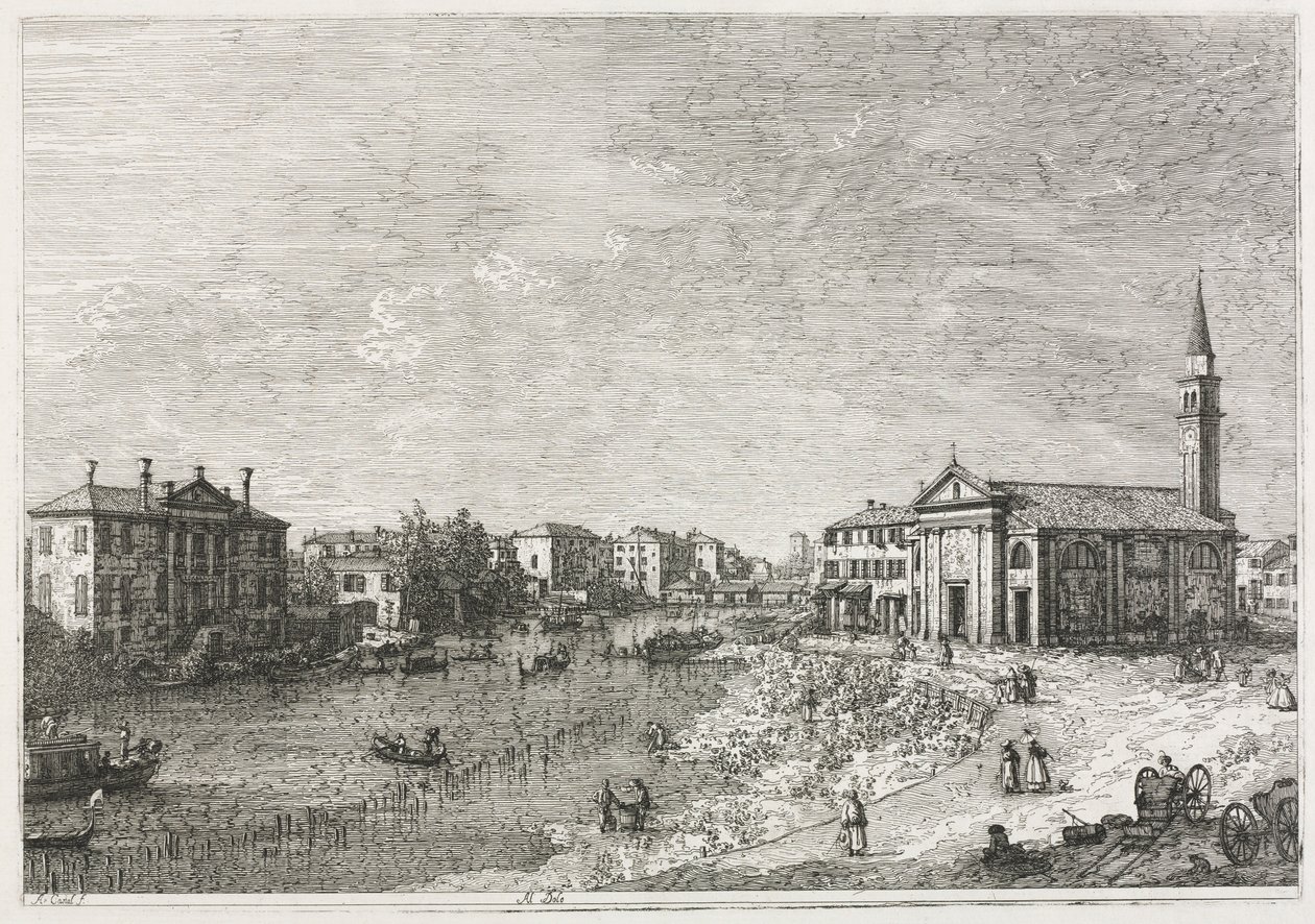风景：多洛（Dolo），布伦塔镇（Brenta），威尼斯西部，1735-1746年的风景。 作者 乔瓦尼·安东尼奥运河（Canaletto）
