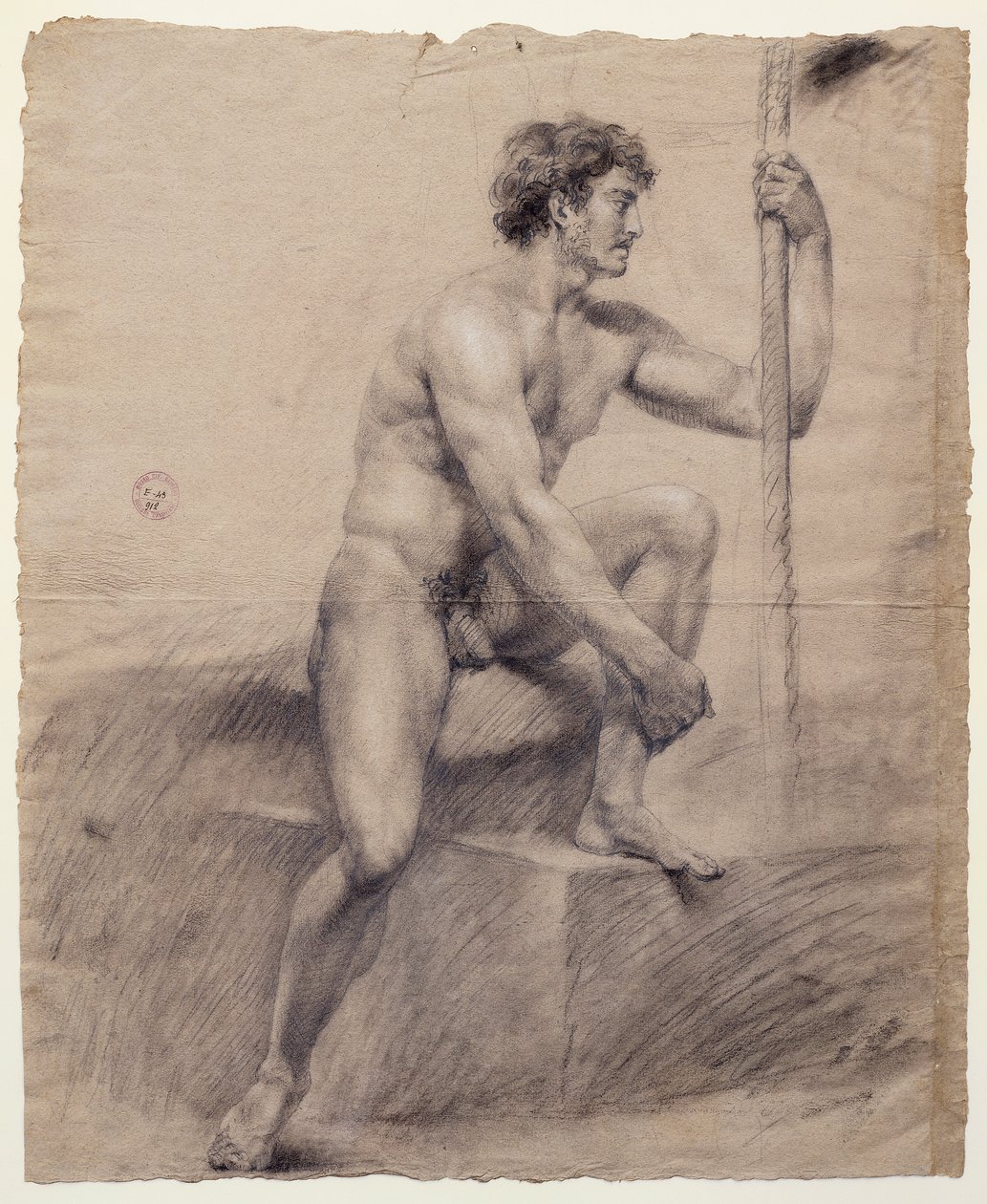 坐在讲台上的男性裸体研究，安东尼奥·卡诺瓦 (1757-1822)，绘画 作者 安东尼奥·卡诺瓦