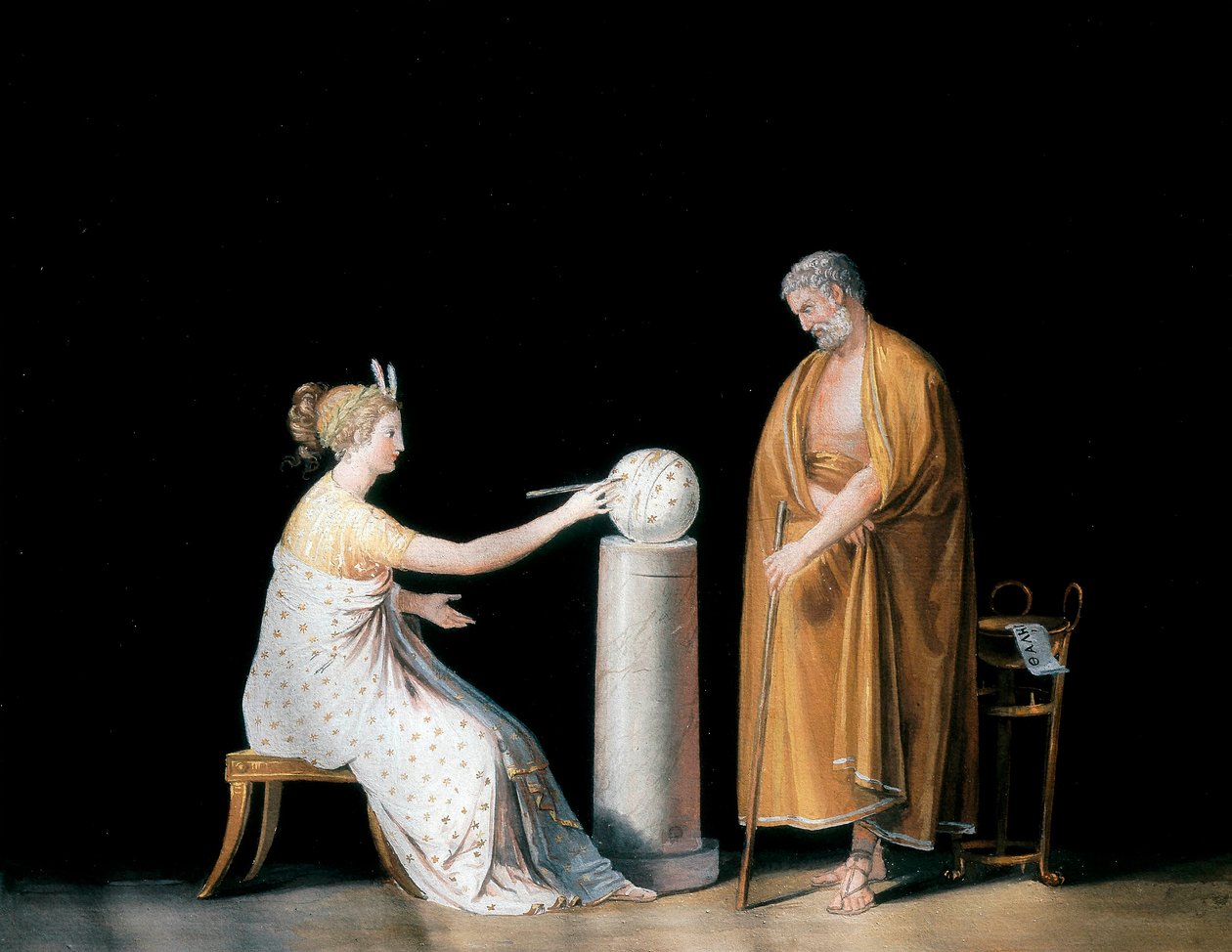 缪斯女神乌拉尼亚和泰勒斯。安东尼奥-卡诺瓦（1757-1822）的钢笔画，约1798年。 作者 安东尼奥·卡诺瓦
