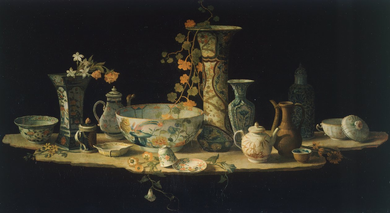约1875年，Antonio Cioci（1722年至1792年之间）为硬石台面与瓷器花瓶作准备画，布面油画。 作者 Antonio Cioci或Ciocchi