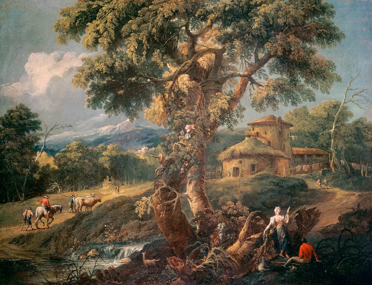安东尼奥-迪齐亚尼（1738-1797）的山水画，布面油画，55x72厘米 作者 安东尼奥·迪齐亚尼（Antonio Diziani）