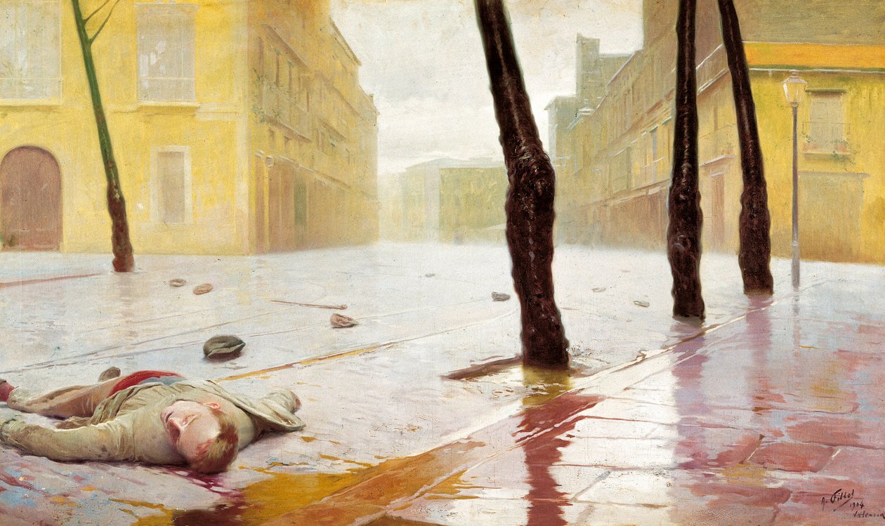 打架之后。 安东尼奥·菲洛 (Antonio Fillol) 的绘画 (1870-1930) 作者 安东尼奥·菲尔（Antonio Fillol）