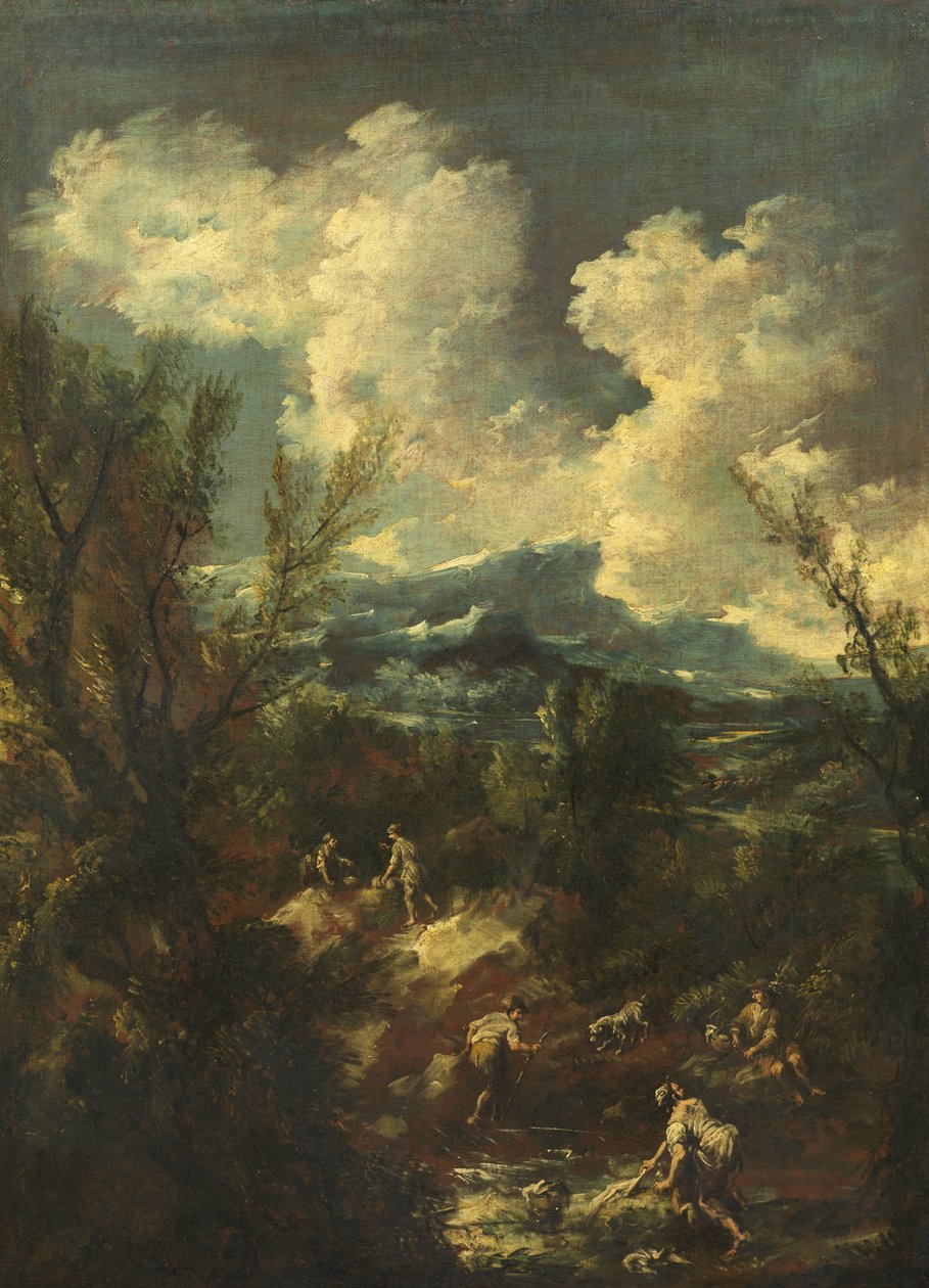 与Washerwomen同行的风景，1711-35年 作者 安东尼奥·弗朗切斯科·佩鲁佐尼