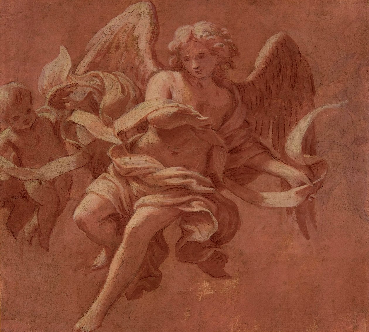 Putto和Angel持有一个Banderole，1706 作者 安东尼奥·弗朗西