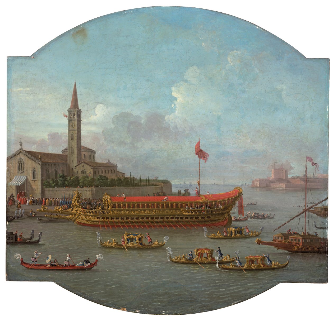 在威尼斯圣尼科洛·利多（Singali Nicolo al Lido）前面停泊的布辛托罗（Bucintoro）视图 作者 安东尼奥·乔利
