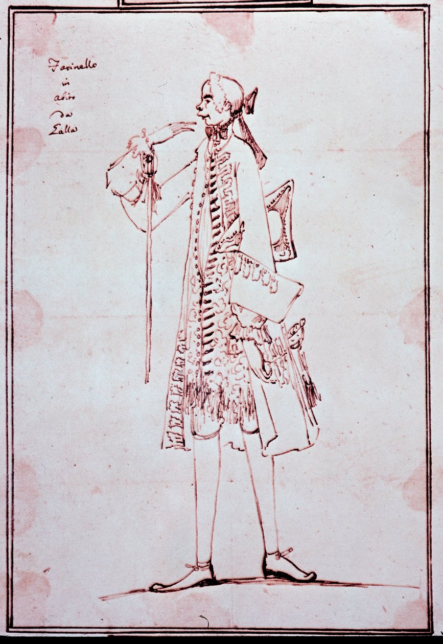 卡罗·布罗斯基的肖像称为 Farinelli (1705-1782) 意大利阉人 (castrat) 卡通，安东·玛丽亚·萨内蒂 (1680-1767)。 18世纪。 私人收藏。 作者 安东尼奥·玛丽亚·扎内蒂