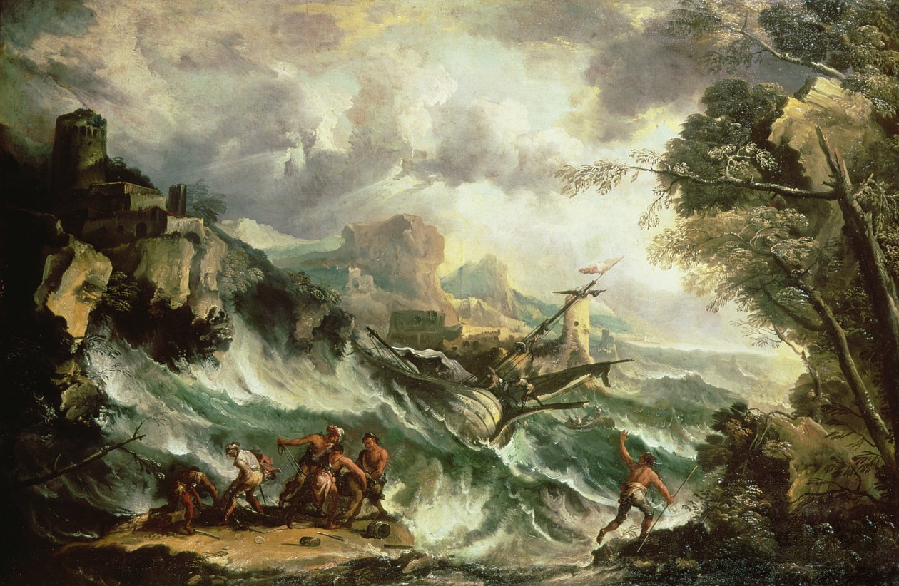 沉船海景，c.1700-07（布面油画）（另请参阅123093） 作者 安东尼奥·马里尼