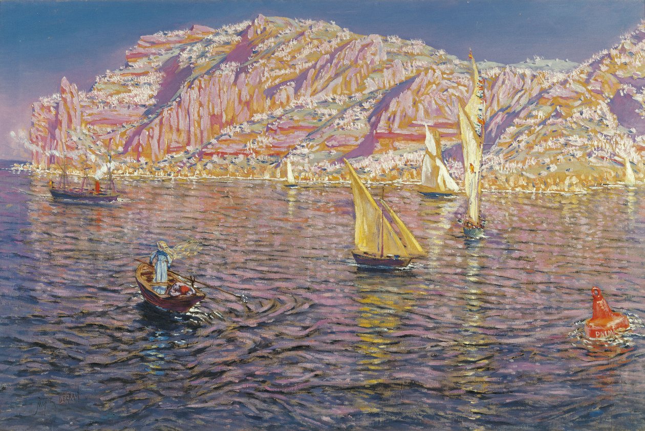 马略卡岛帕尔马湾风景 - 安东尼奥-穆诺兹-德格兰（1840-1924 年） - 约 1905 年 - 布面油画 - 89x133,5 - 马拉加卡门-蒂森博物馆 作者 安东尼奥·穆尼奥斯·德格莱恩