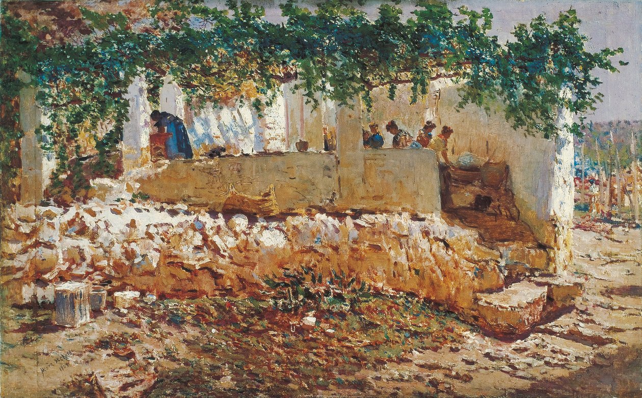 洗衣女工 - Munoz Degrain，安东尼奥（1840-1924） - 1903 - 布面油画 - 62x98 - 马拉加卡门-蒂森博物馆 作者 安东尼奥·穆尼奥斯·德格莱恩