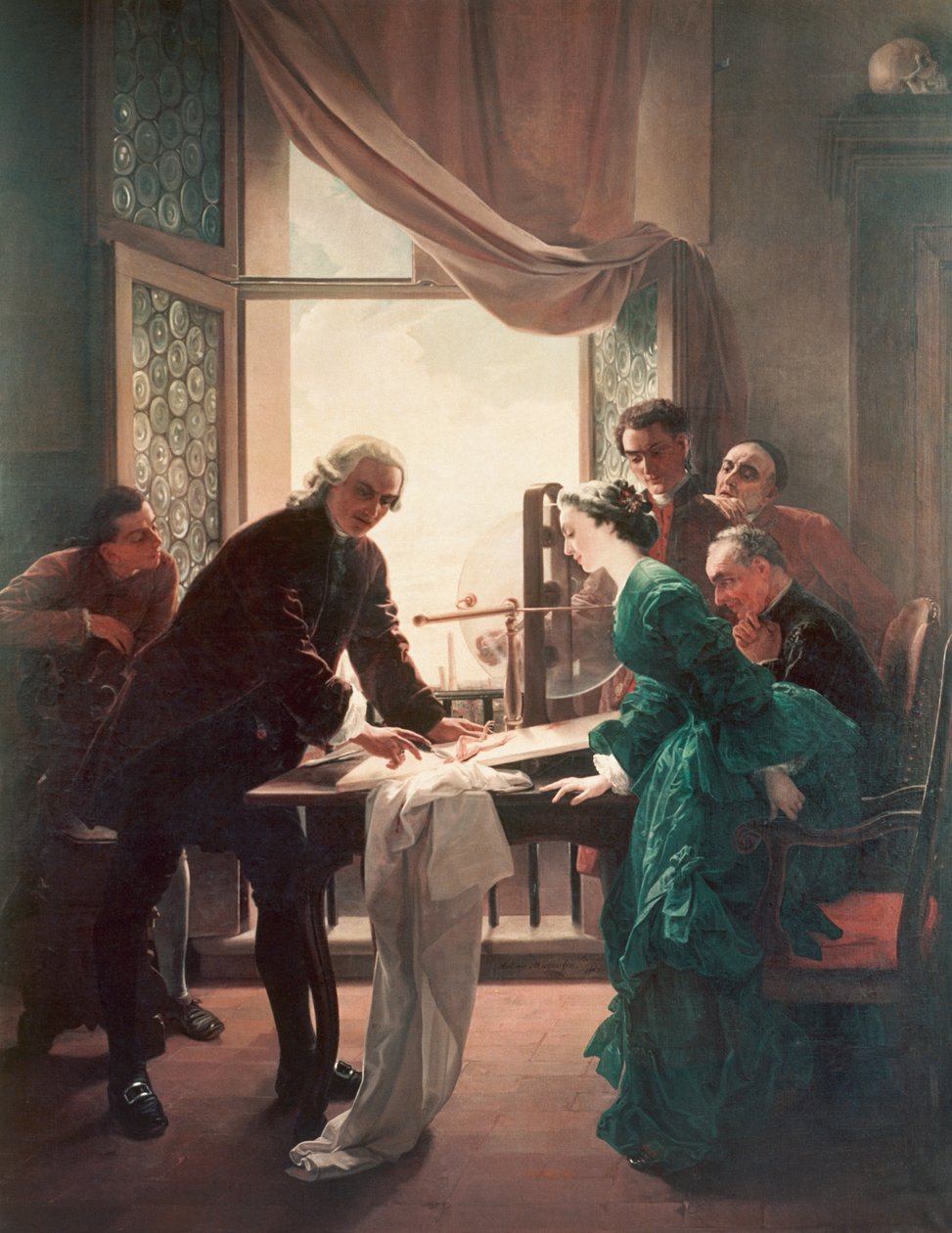 Luigi Galvani (1737-1798) 在妻子 Lucia Galeazzi 的协助下进行青蛙实验 作者 安东尼奥·穆齐