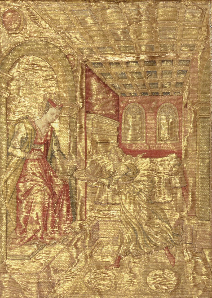 Salome将施洗者圣约翰的头部呈现给Herodias，挂毯描绘了圣人（纺织品）的生活场景 作者 安东尼奥·波莱尤洛