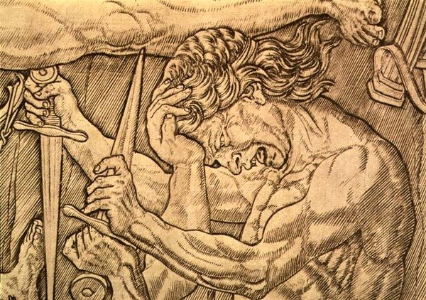 十大裸体之战，男人们用匕首战斗的细节，约1470-75（纸上笔墨）（另见57536）。 作者 安东尼奥·波莱尤洛