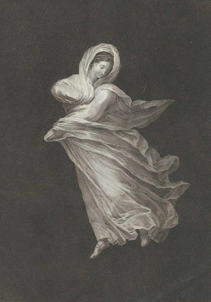 一个身着飘逸帷幔的女郎，向下看，右臂弯曲，左臂......，约1795-1847。 作者 安东尼奥·里恰尼