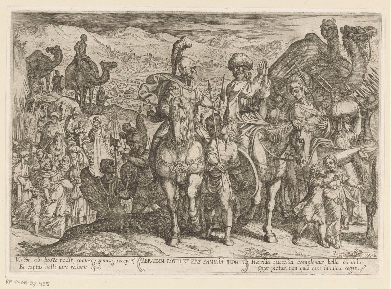 亚伯拉罕将罗得和他的家人带到自己的土地上
Abraham Loth, et familia reducit（物体上的标题）
旧约》中的战斗场面（系列标题） 作者 安东尼奥·坦佩斯塔