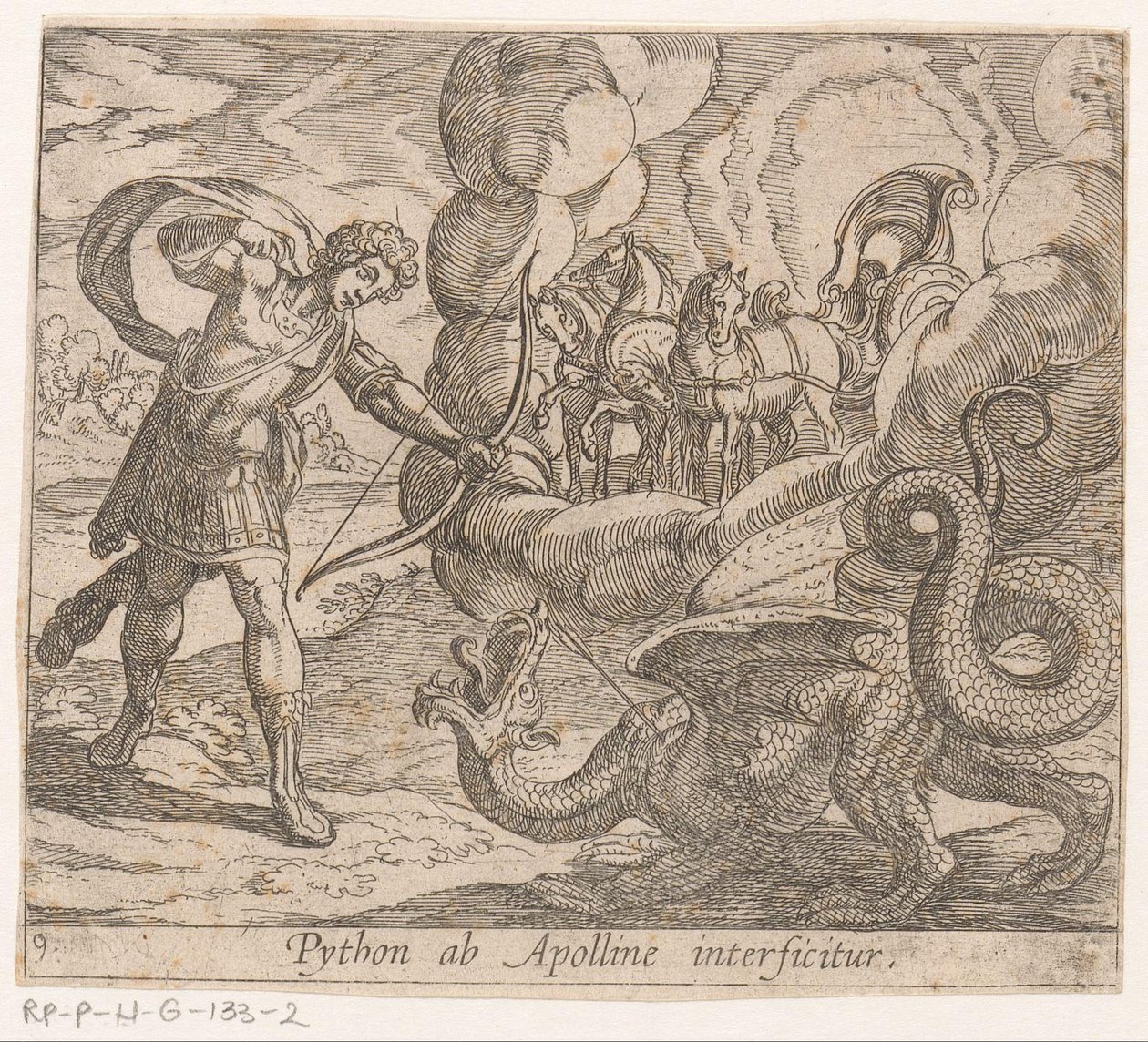 Apollo doodt Python
Python ab Apolline interficitur（物品标题）
Metamorphoseon sive transformationum（系列标题）
Metamorfosen van Ovidius（系列标题） 作者 安东尼奥·坦佩斯塔