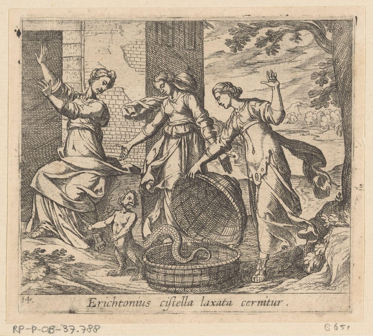 从篮子里放出来的 Erichthonius
Erichtonius cistella laxata cernitur（物体上的标题）
变形记》（丛书名）
奥维德变形记》（丛书名） 作者 安东尼奥·坦佩斯塔