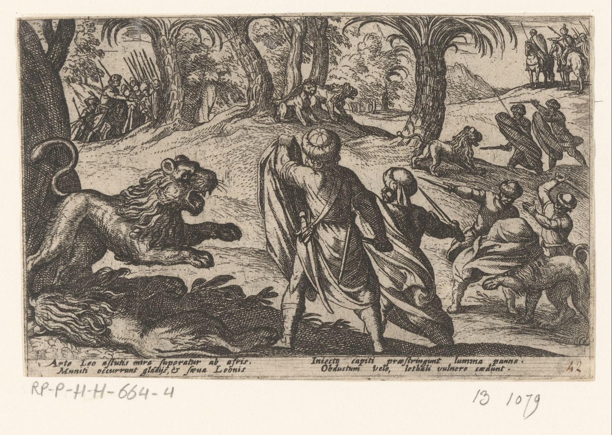 狩猎狮子
各种狩猎和战斗场景（系列标题）
Venationes Ferarum, Avium, Piscium Pugnae bestiariorum: et mutuae bestiarum（系列标题） 作者 安东尼奥·坦佩斯塔
