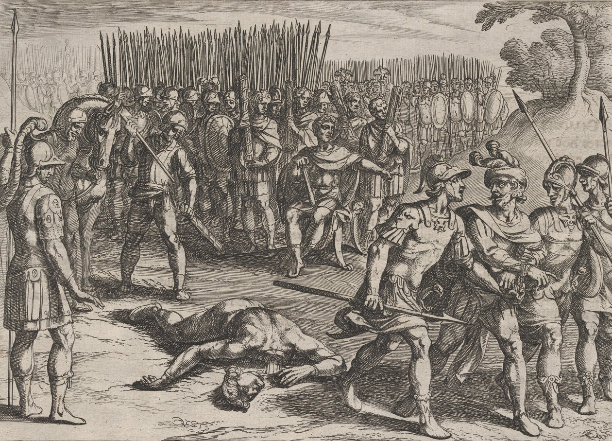 图版3：Claudius Civilis被捕，他的兄弟Paulus被斩首，摘自《Ro...的战争》，1611。 作者 安东尼奥·坦佩斯塔