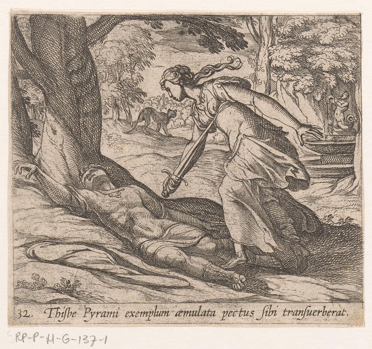 Zelfmoord van Thisbe
Thijsbe Pyrami exemplum aemulata pectus sibi transuerberat（物上标题）
Metamorphoseon sive transformationum（系列标题）
Metamorfosen van Ovidius（系列标题） 作者 安东尼奥·坦佩斯塔