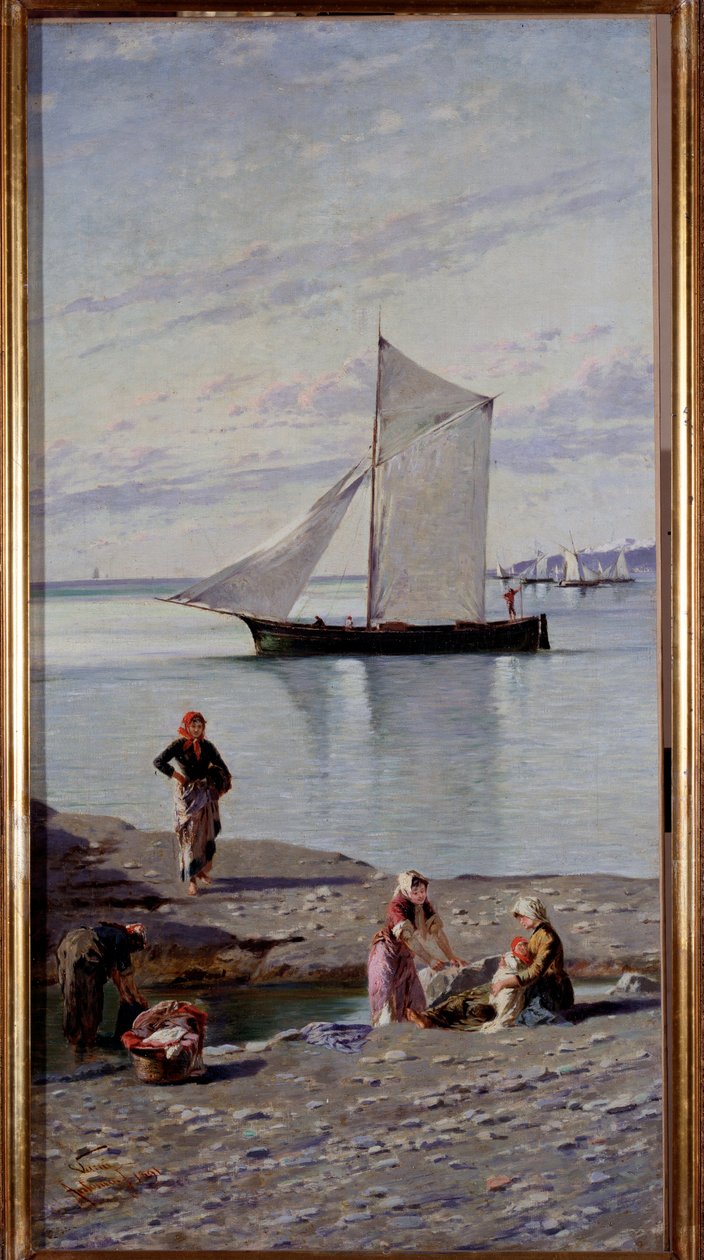 意大利 Genes 附近比萨尼奥河畔的 Lavandieres 安东尼奥·瓦尔尼（Antonio Varni）（1841-1908 年）1891 年绘画，Genes，Galleria d