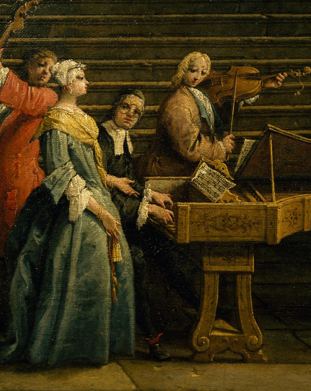 别墅音乐会，安东尼奥·维森蒂尼（Antonio Visentini，1688-1782 年）创作，钢琴和小提琴，布面油画，207x320，意大利 作者 安东尼奥·维森蒂尼