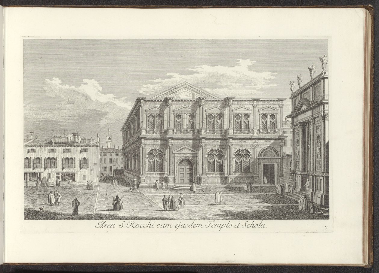 威尼斯坎波圣洛克景观
区域 S. Rocchi cum ejusdem Templo et Schola（物体上的标题）
威尼斯建筑和广场景观（系列标题）
Urbis Venetiarum prospectus celebriores, ex Antonii Canal tabulis XXXVIII aere expressi ab Ant 作者 安东尼奥·维森蒂尼