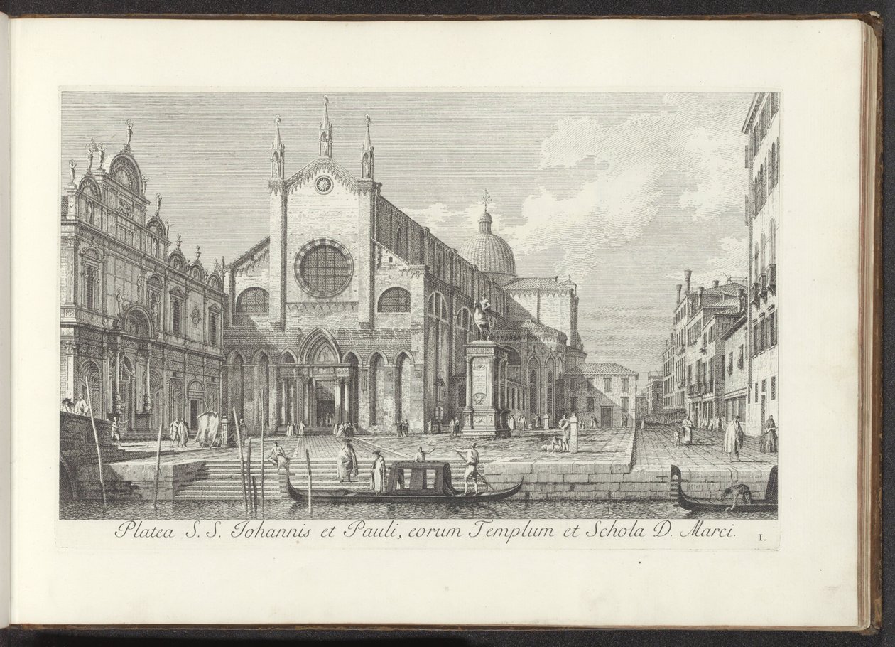 威尼斯圣乔凡尼和保罗教堂景观
Platea S. S. Johannis et Pauli, eorum Templum et Schola D. Marci（物上标题）
威尼斯的建筑和广场景观（系列标题）
前安东尼-坎的威尼斯名胜远景图 作者 安东尼奥·维森蒂尼