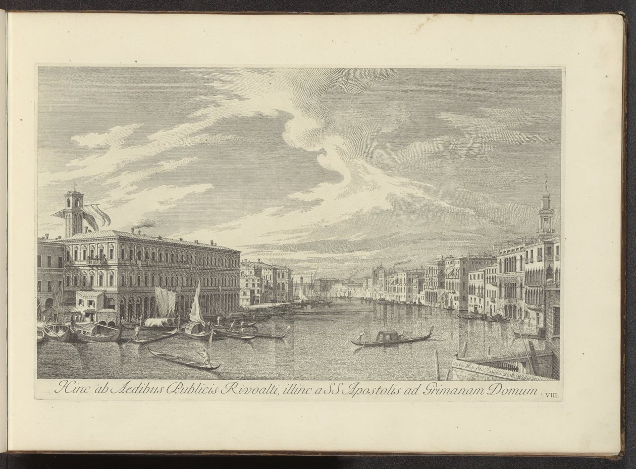 威尼斯大运河之旅
Hinc ad Aedibus Publicis Rivoalti, illinc a SS.Apostolis ad Grimanam Domum（物品上的标题）
Urbis Venetiarum prospectus celebriores, ex Antonii Canal tabulis XXXVIII aere expressi ab Antonio Vissentini in partes t 作者 安东尼奥·维森蒂尼