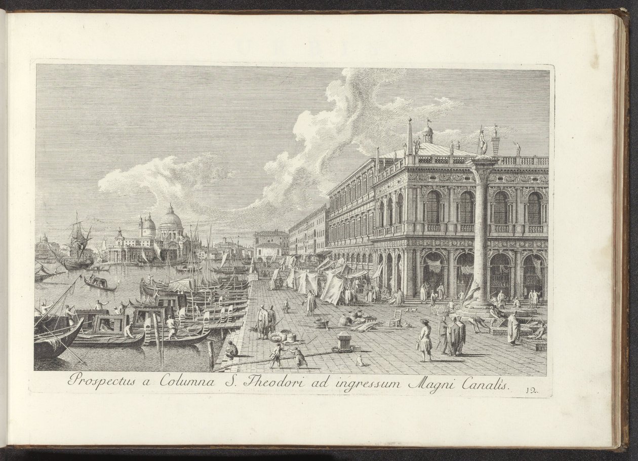 Hoek van het San Marcoplein met de Biblioteca Marciana
Prospectus a Columna S. Theodori ad ingressum Magni Canalis（物品上的标题）
Urbis Venetiarum prospectus celebriores, ex Antonii Canal tabulis XXXVIII aere expressi ab Antonio Vissentini in partes t 作者 安东尼奥·维森蒂尼
