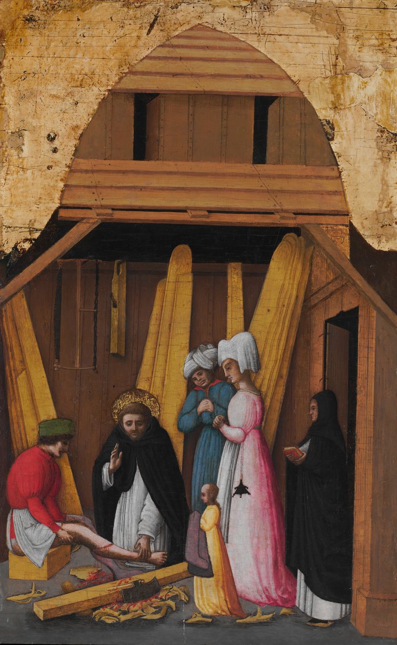 圣彼得烈士（Saint Peter Martyr），愈合一个年轻人的腿，约。 1450。 作者 安东尼奥·维瓦里尼（Antonio Vivarini）