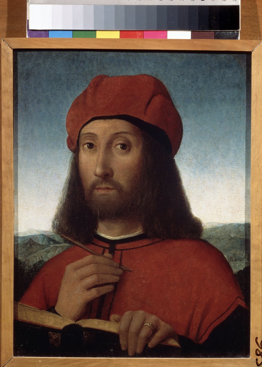 男子肖像。安东内罗-德-萨利巴（Antonello de Saliba，安东尼奥-达-萨利巴）（约 1467-1535 年）的画作。木板油画，30 x 23 厘米。西西里艺术，意大利文艺复兴时期。莫斯科普希金美术博物馆。 作者 安东尼奥·德·萨利巴