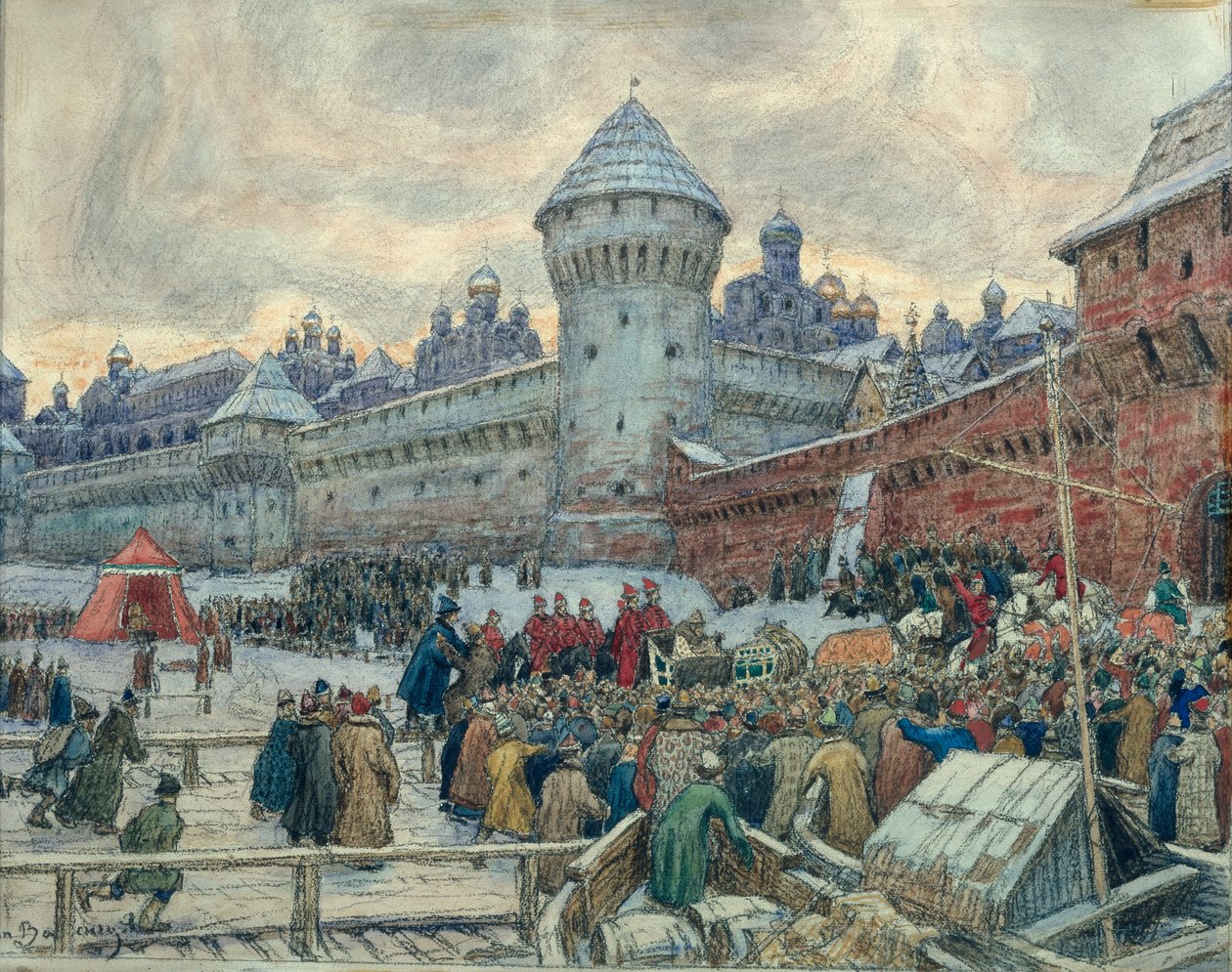 古代莫斯科，战斗后离开 作者 阿波利纳里（Apollinari Mikhailovich Vasnetsov）