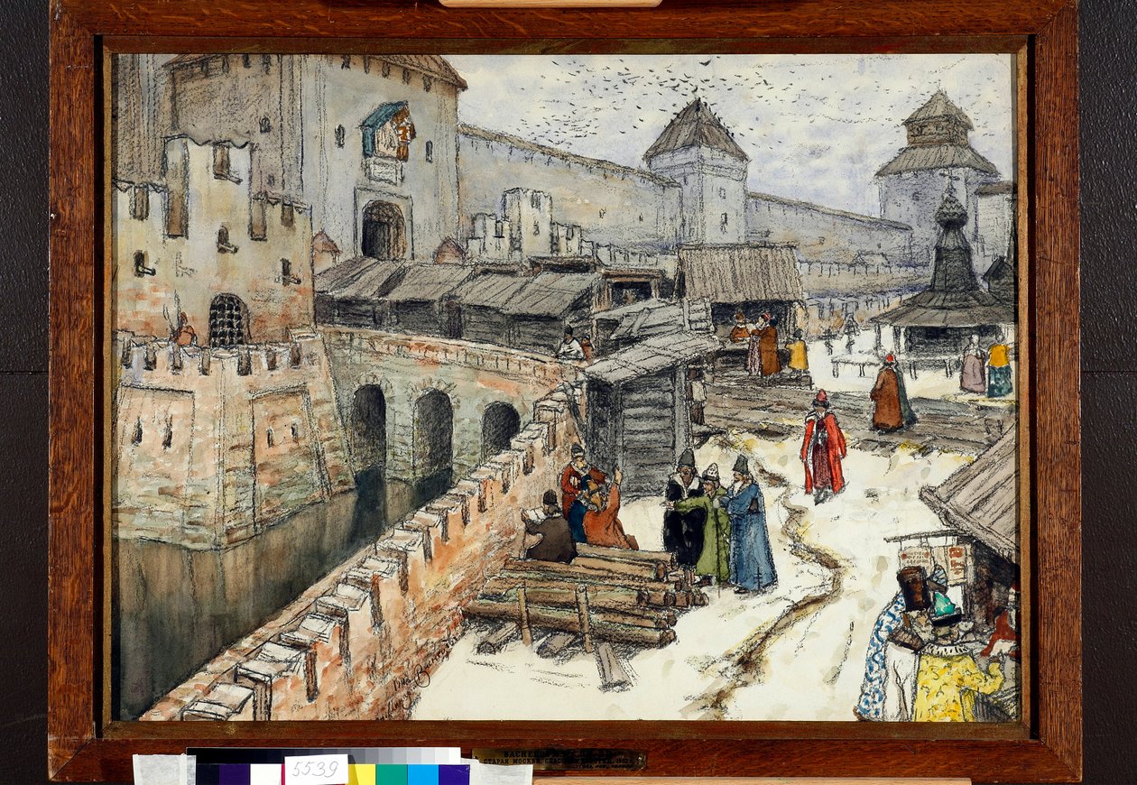 17 世纪的莫斯科，基督救世主桥上的书商 - Appolinari Mykhaylovich Vasnetsov（1856-1933 年）的作品 作者 阿波利纳里（Apollinari Mikhailovich Vasnetsov）