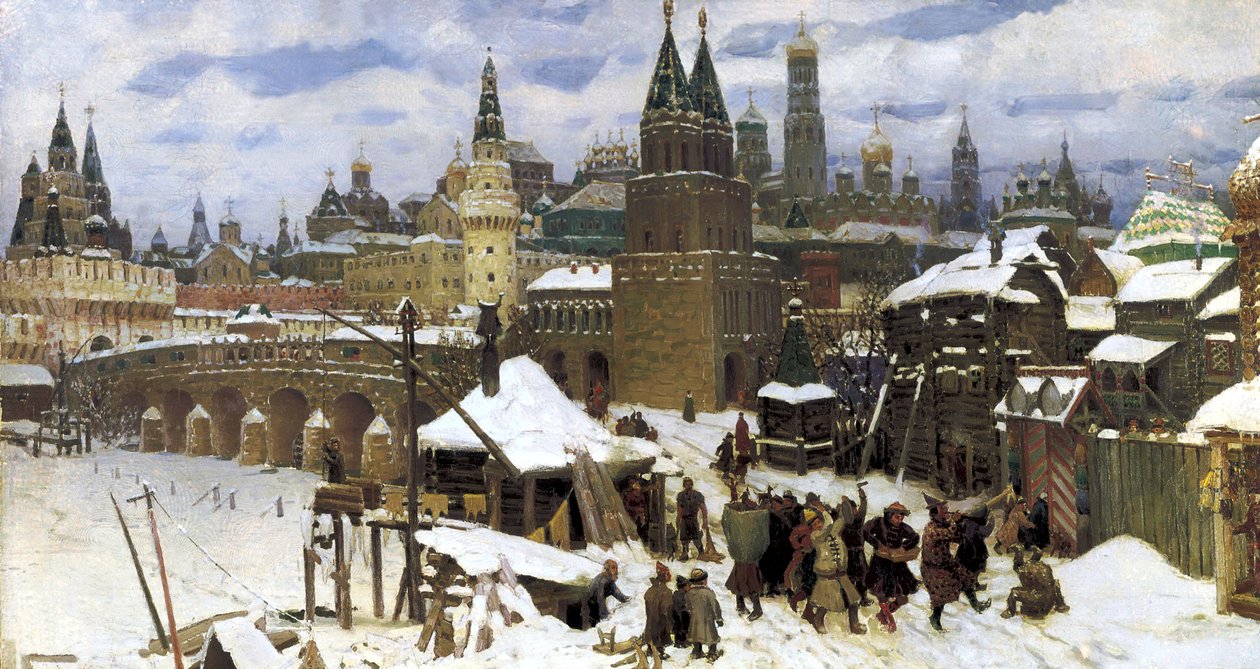 17世纪的莫斯科。万圣桥，1901年 作者 阿波利纳里（Apollinari Mikhailovich Vasnetsov）