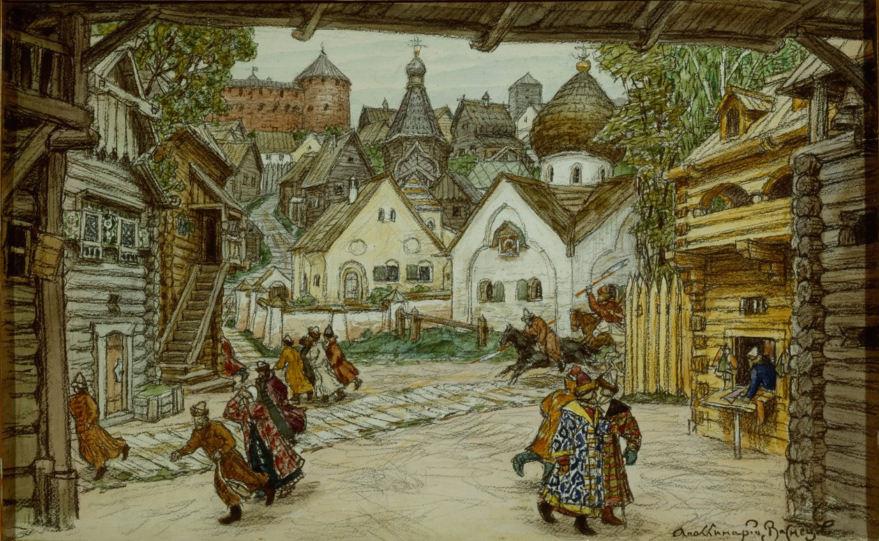 歌剧《保卫者》（Oprichnik The Guardsman）的舞台设计，彼得·柴可夫斯基（Pyotr Tchaikovsky），1911年 作者 阿波利纳里（Apollinari Mikhailovich Vasnetsov）