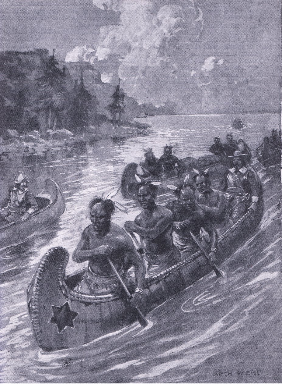 导致魁北克遗址的旅程，插图来自着名生活的卡塞尔斯浪漫，c.1940 作者 阿奇博尔德·韦伯