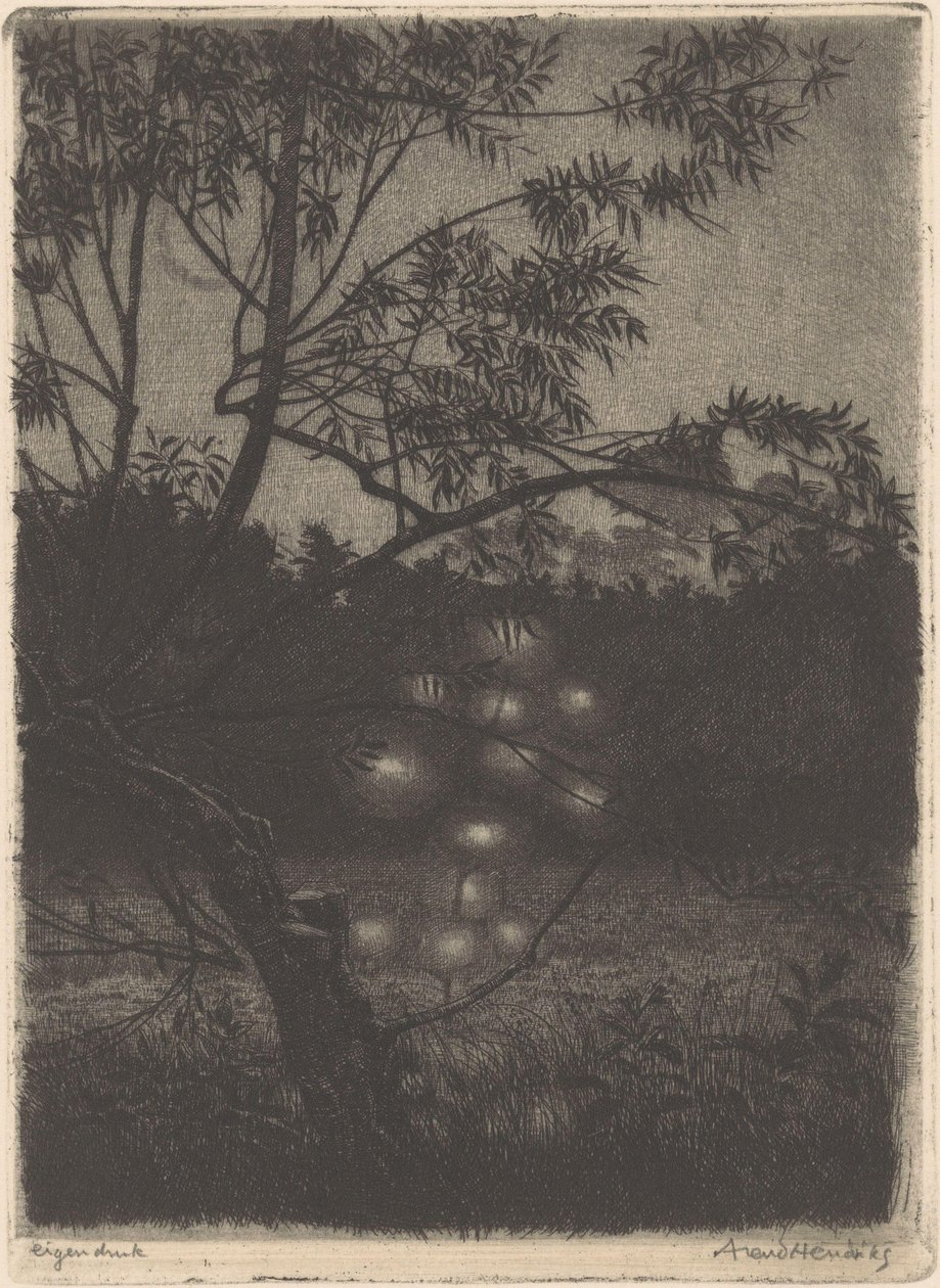 有发光树的花园 作者 Arend Hendriks（艺术家签名）