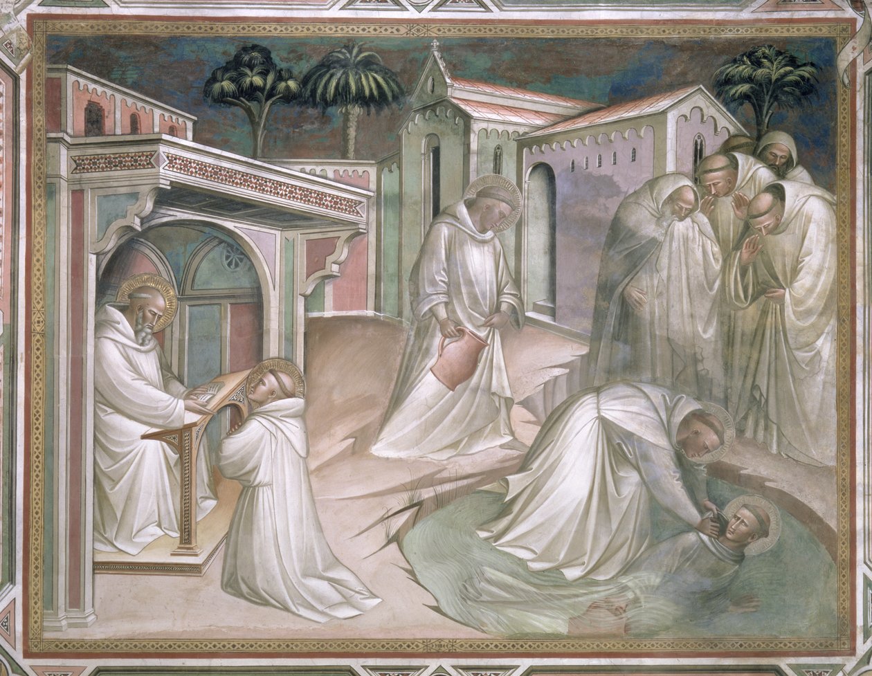 Maurus拯救Placidus，详细描述了圣本笃的生活（c.480-c.550），位于Sacristy，1387 作者 阿雷蒂诺（Aretino）Luca Spinello或Spinelli