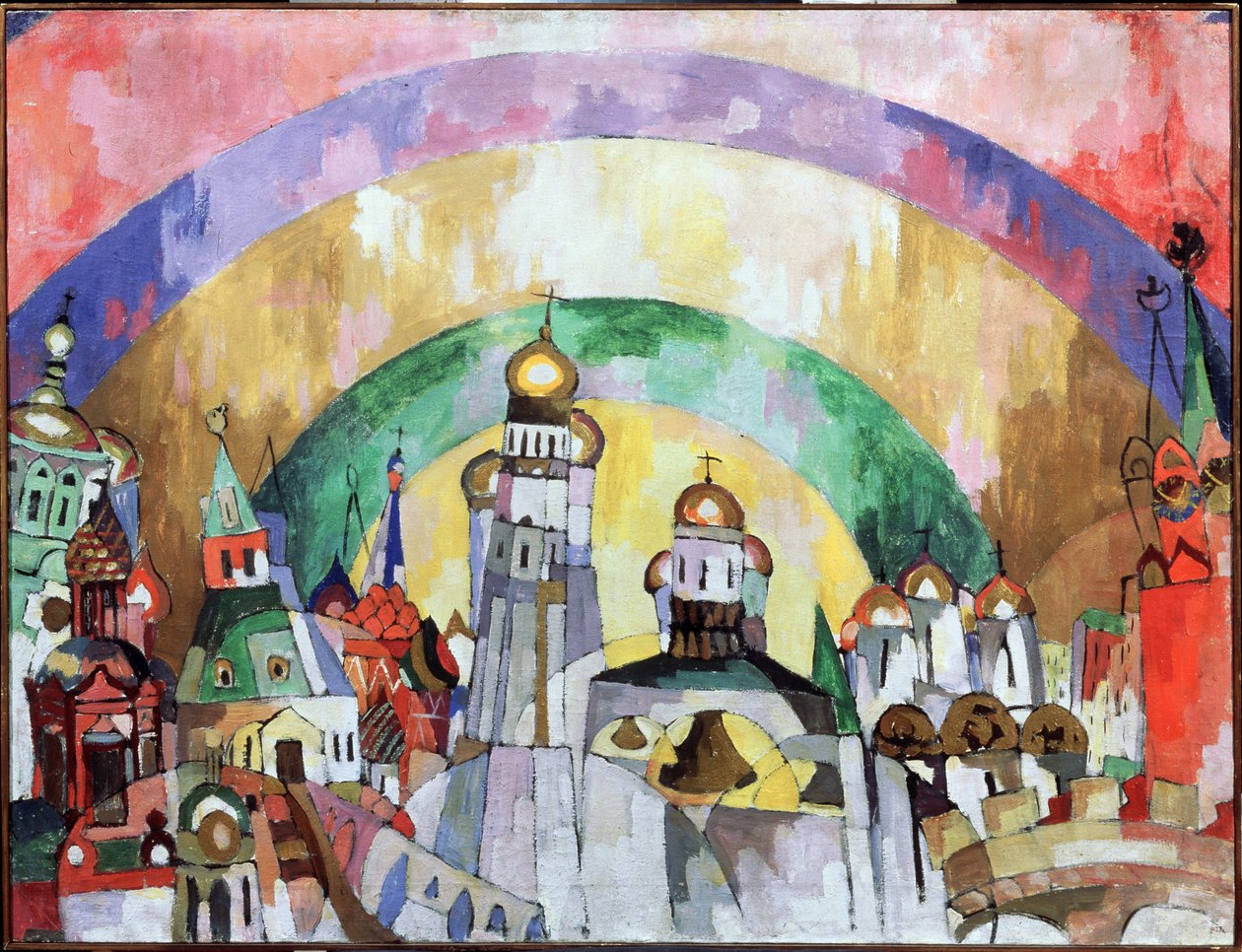 苍穹，装饰莫斯科。(苍穹，装饰莫斯科）。Aristarkh Vasilyevich Lentulov（伦图洛夫）（1882-1943 年）的画作，布面油画 作者 阿里斯塔克（Aristarkh Vasilievic Lentulov）