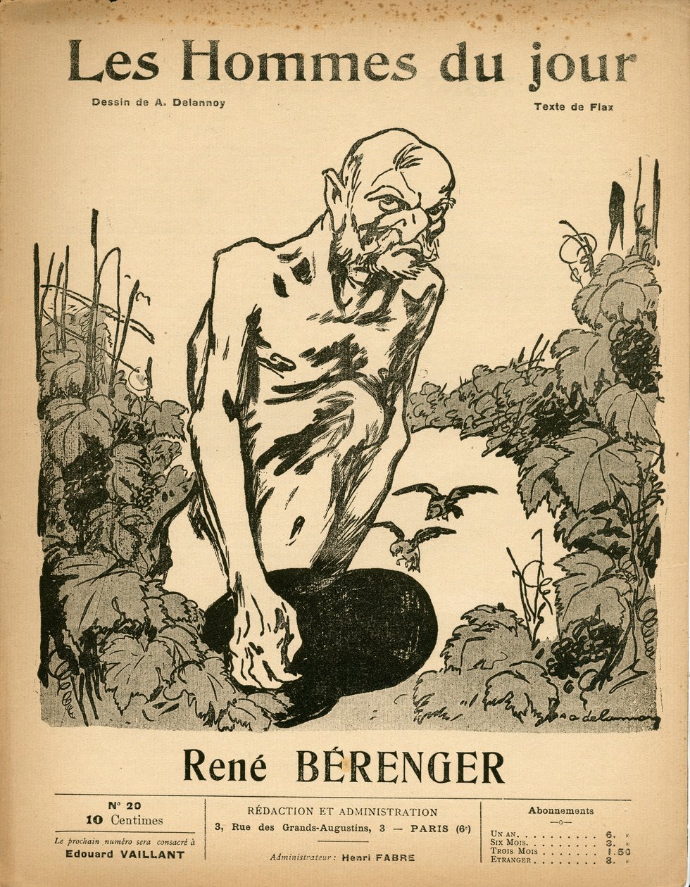 "Les Hommes du jour "的封面，Satirique en N & B，约1909年。审查制度--贝伦格尔-雷内（1830-1915）--阿里斯蒂德-德兰努瓦（1874-1911）的插图 作者 阿里斯蒂德·德拉努瓦