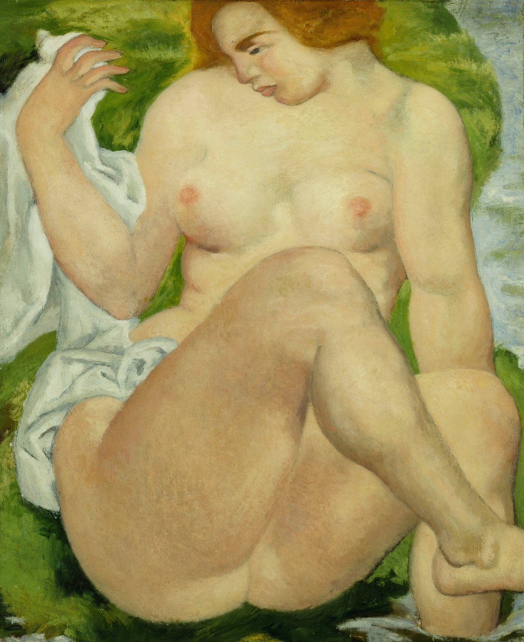 在河边的沐浴者； Baigneuse au Bord de la Riviere，约1935年（布面油画） 作者 阿里斯蒂德·马约尔