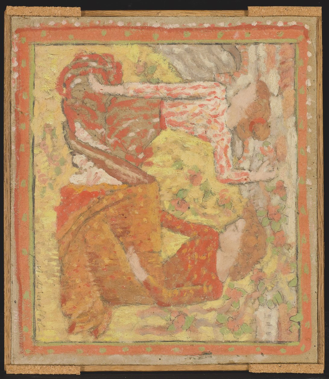 一个果园中的两个年轻女孩（挂毯项目），约1895年至1900年（安装在面板上的纸板上的油，蛋彩和石墨） 作者 阿里斯蒂德·马约尔