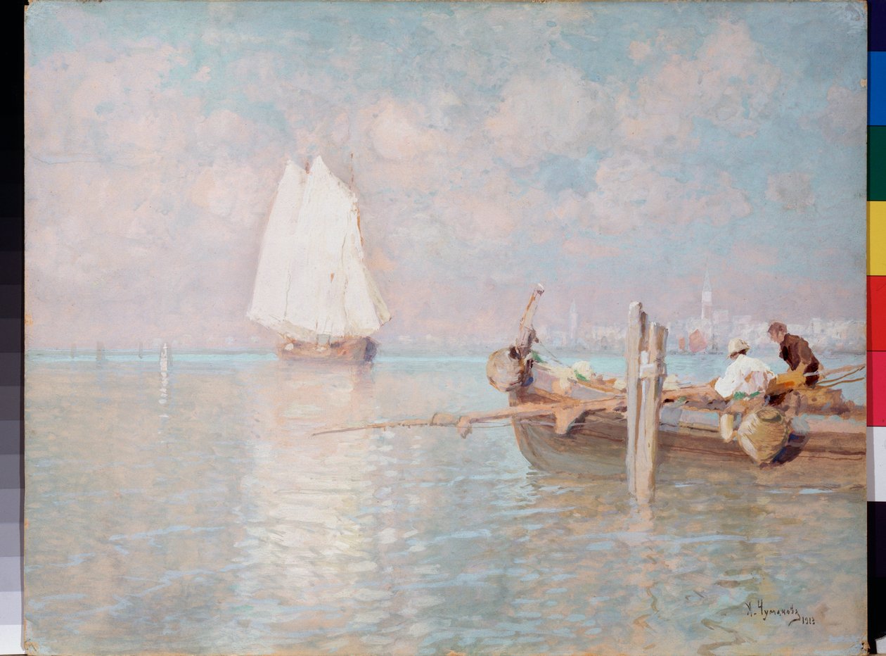 威尼斯湾（意大利） - 威尼斯湾 - Arkadi Afanasyevich Chumakov (Tchoumakov) (1868-1948) 绘画，布面油画 作者 阿尔卡季·阿法纳西耶维奇·丘马科夫