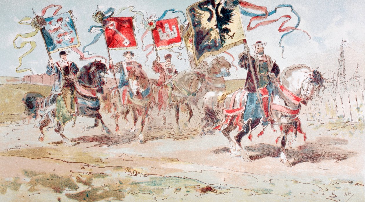 1686年，1686年，携带汉萨同盟和城镇旗帜的骑士 作者 阿曼·让·海因斯