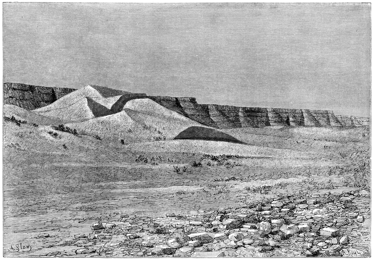 Igharghar的悬崖，取自Temassinin北部，建于1890年 作者 阿曼·科尔（Armand Kohl）