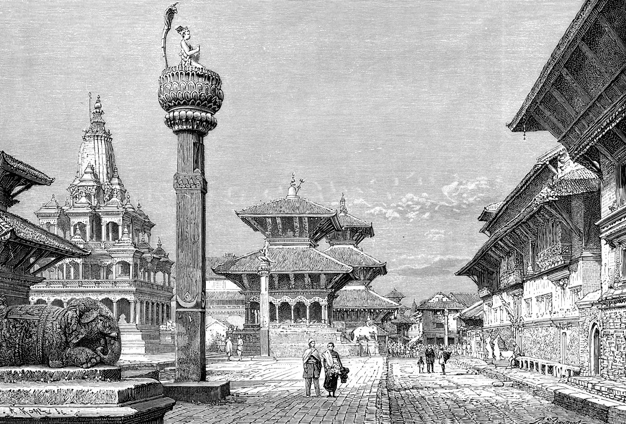 尼泊尔帕坦的寺庙，1895年。 作者 阿曼·科尔（Armand Kohl）