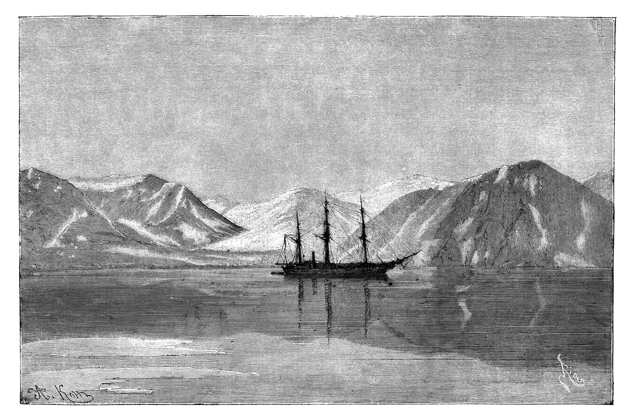1895年，俄罗斯西伯利亚科尼亚姆湾的锚地上的维加。 作者 阿曼·科尔（Armand Kohl）