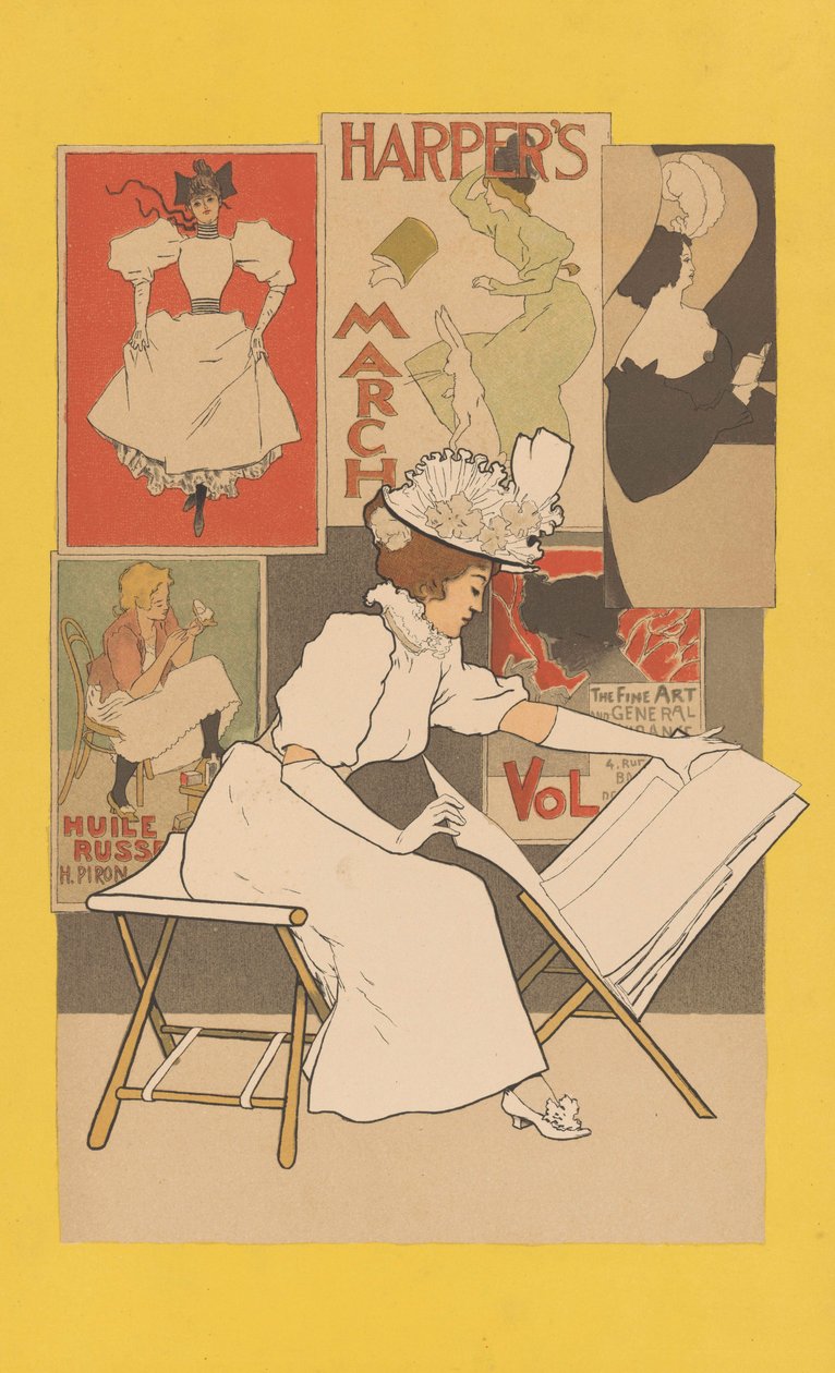 1897年看着印刷品的立场的坐着的女人 作者 阿曼德·拉森福斯