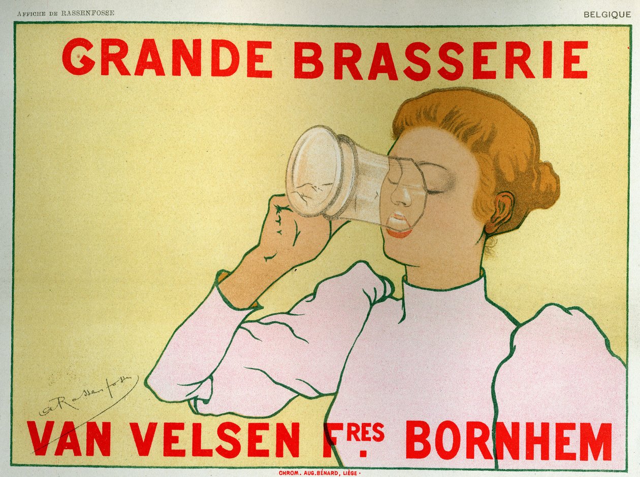 喝啤酒的女人，Brasserie Van Velsen 的广告，19 世纪末（海报） 作者 阿曼德·拉森福斯