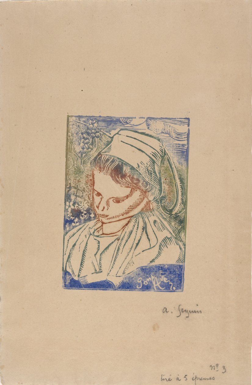 约 1896 年的《蓬阿旺的布列塔尼女人》（la poupee 着色木刻版画 作者 阿曼·塞金（ArmandSéguin）